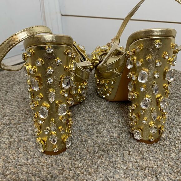 Azalea Wang MAYA-GOLD rhinestone PLATFORM HEELED SANDAL woman’s size 11 - Picture 5 of 10